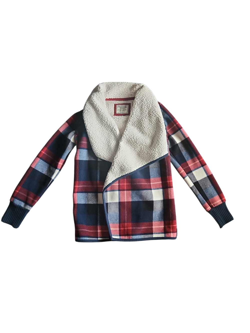 Abercrombie & Fitch Plaid Sherpa Cardigan-Size Small
